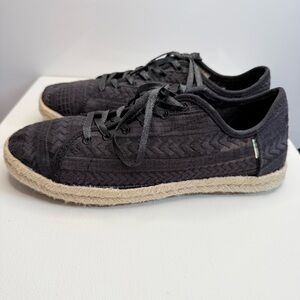 TOMS Women's Espadrille Sneaker Lena Black Mesh 6.5
